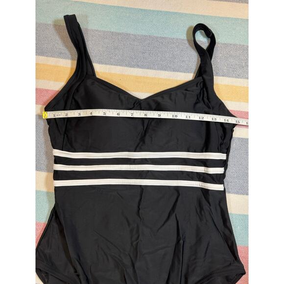 NWOT Chic Black One-Piece Swimsuit - Size Medium - Striped - Picture 4 of 6